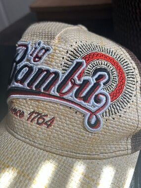 BAMBOO Beige Straw Baseball Cap with Red & Black Embroidery